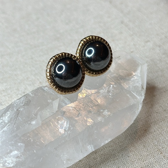 PBD 14KT Peter Brams Design Circle Tiger Eye Stud Gold Earrings - Picture 4 of 9